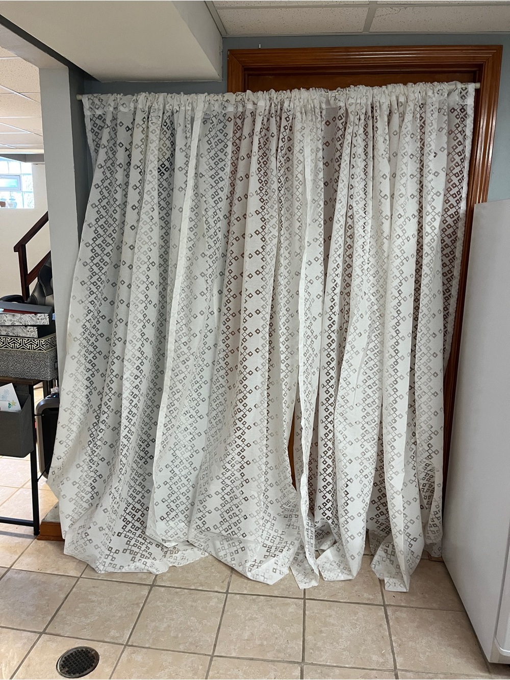 Elegant White Geometric Lace Curtain Panel - Home Accents